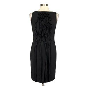 Ann Taylor Sleeveless Sheath Dress Black Stretch Wool Silk Ruffle size 8